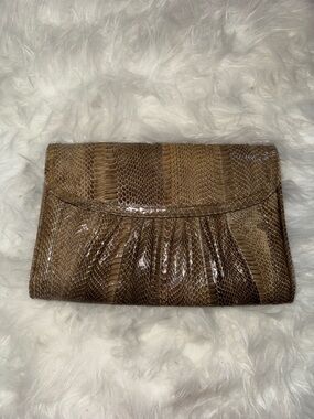 J.Renee Brown Snakeskin-Effect Foldover Clutch